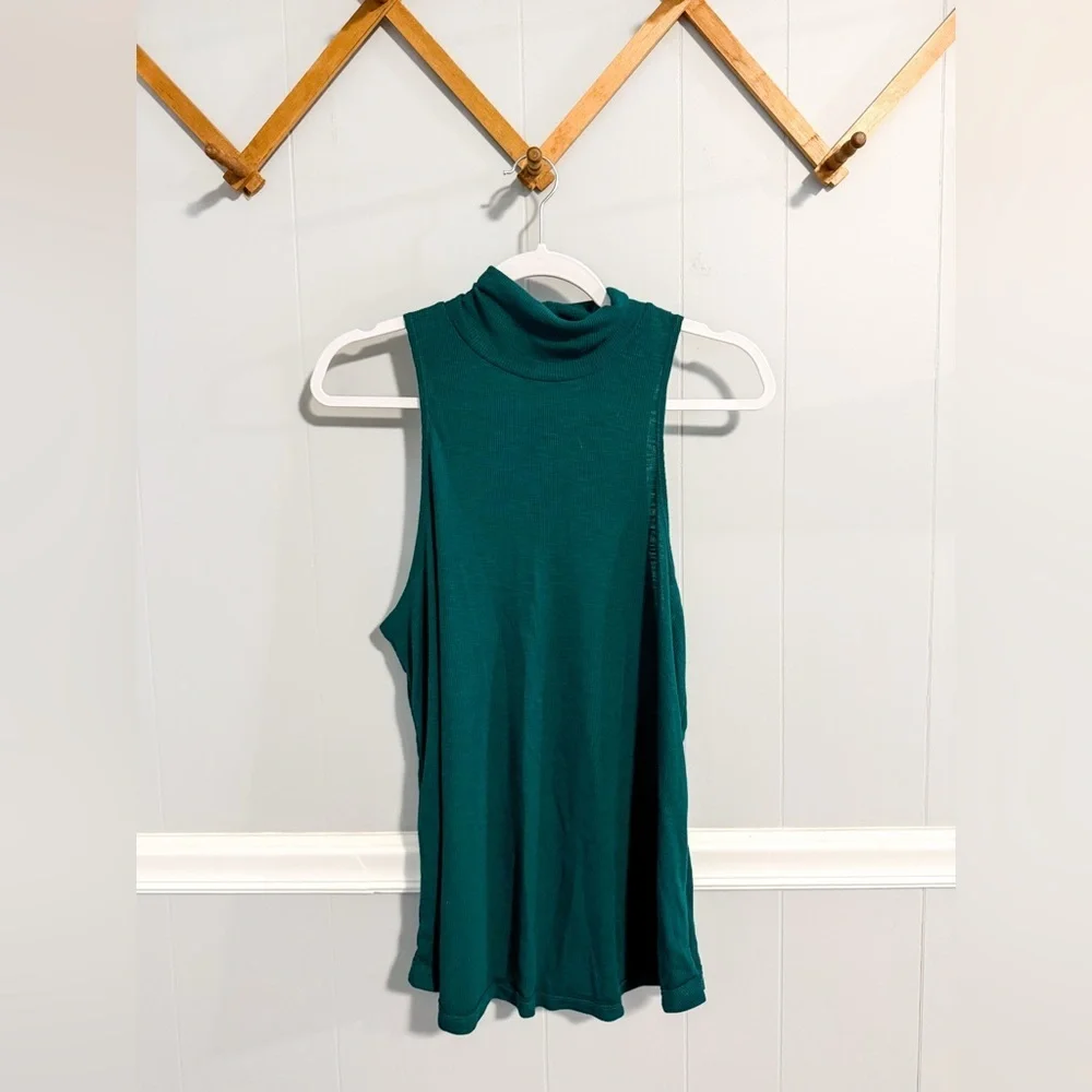 Free People Topanga Forest Green Sleeveless Turtleneck Top